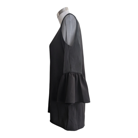 House of Balfour black mini Statement Dress with Sheer Bell Sleeves size S - Picture 5 of 7